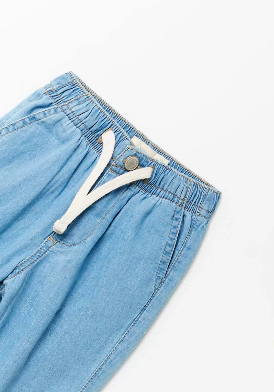 Drawstring Denim Pants - Blue