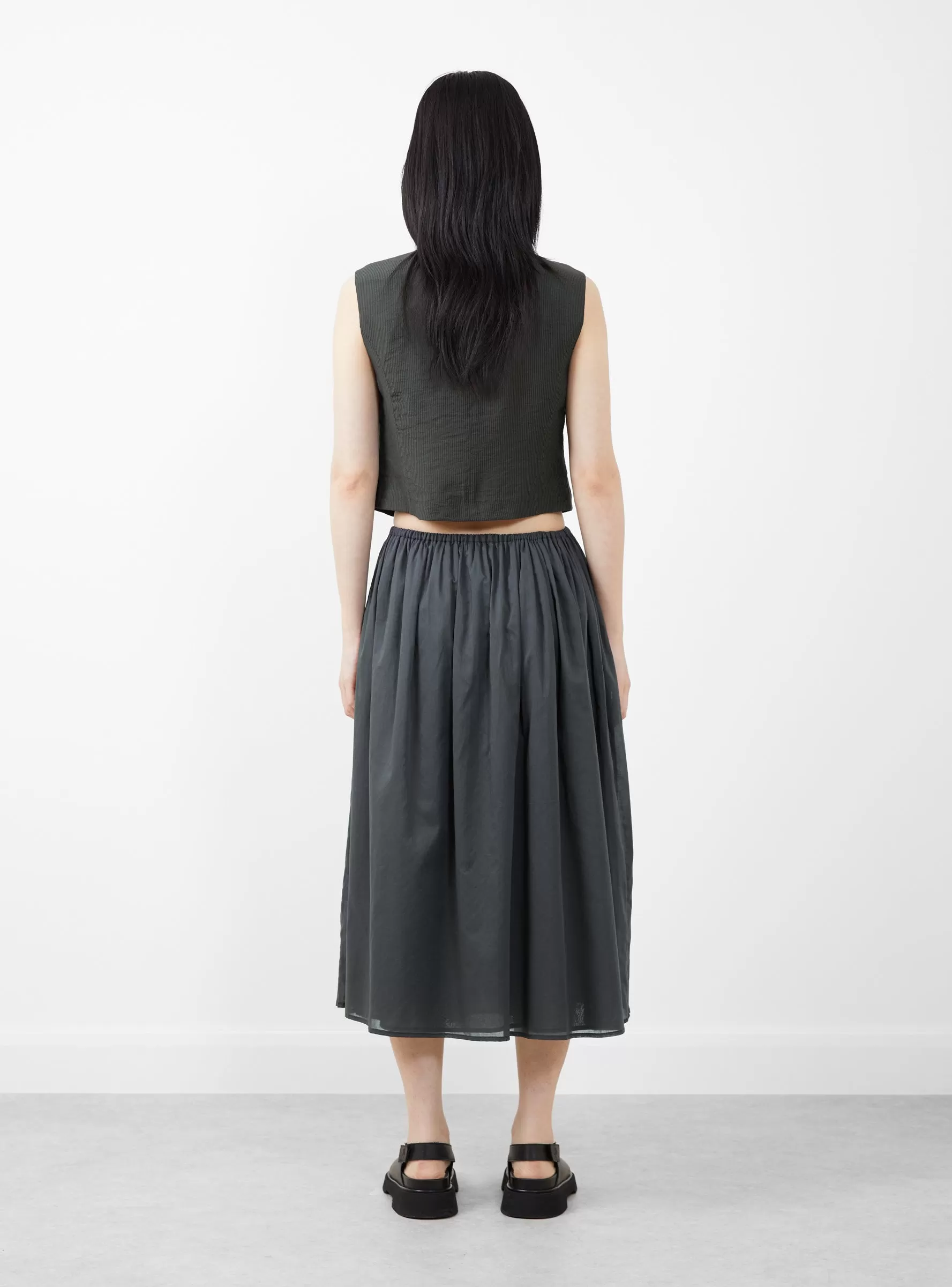 Drawstring Sheer Shirring Skirt Navy