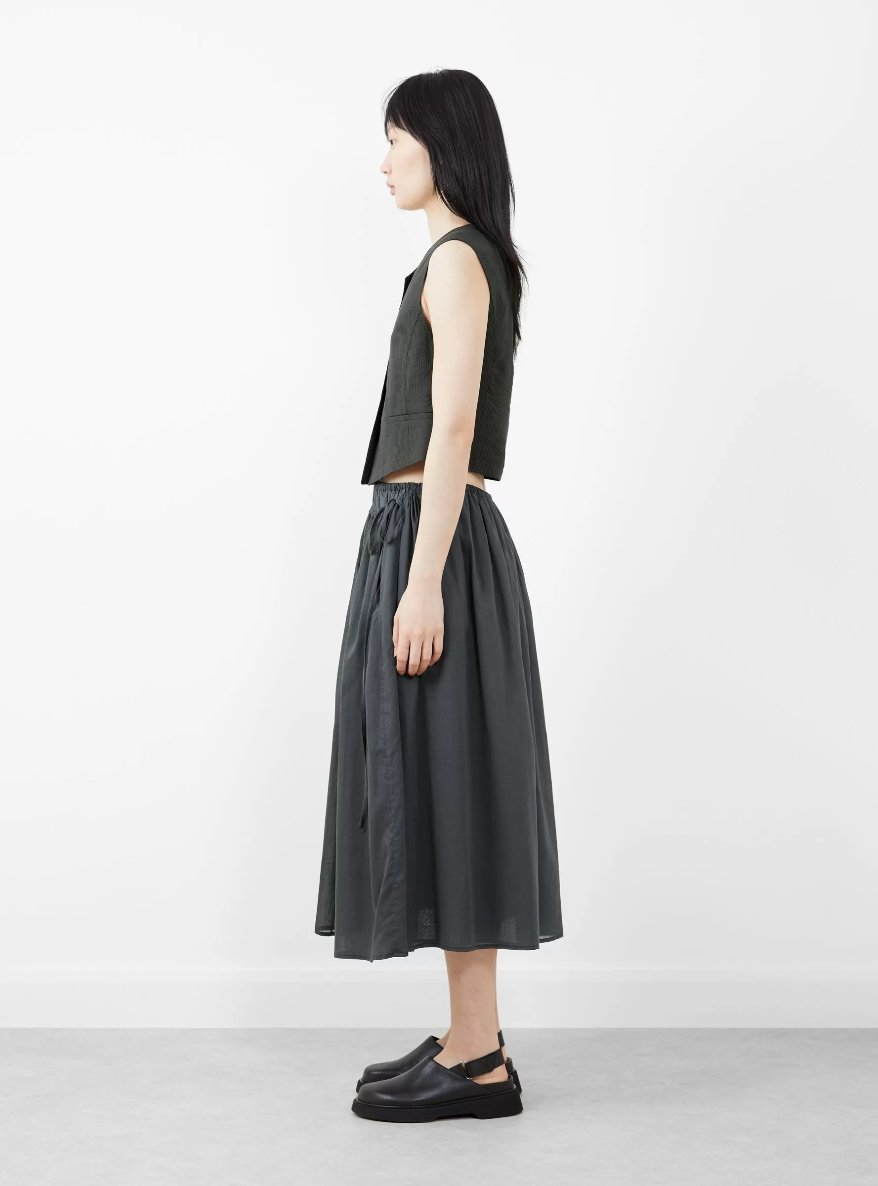 Drawstring Sheer Shirring Skirt Navy