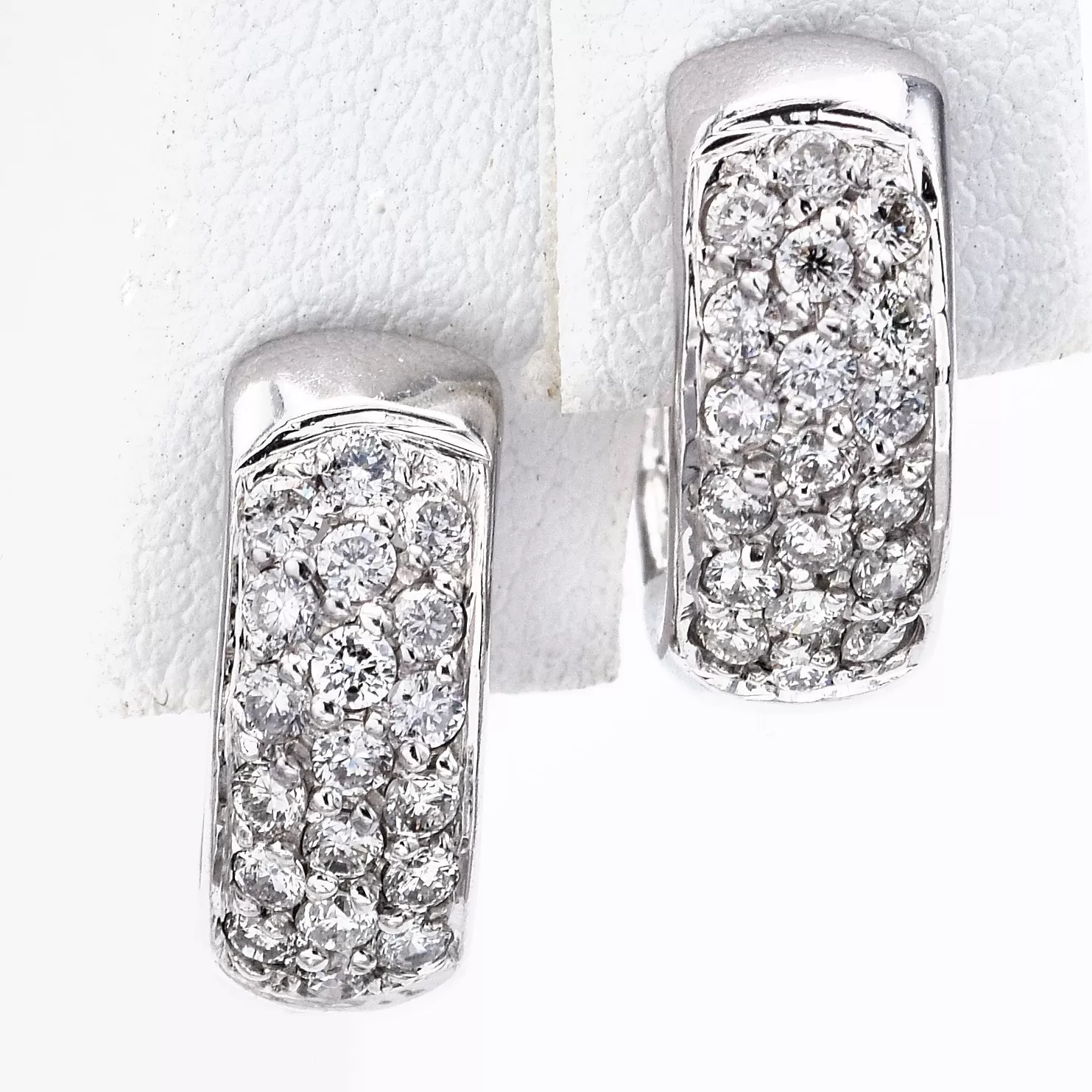 Estate 14K White Gold 0.76 TCW Diamond Three-Row Huggie Hoop Earrings