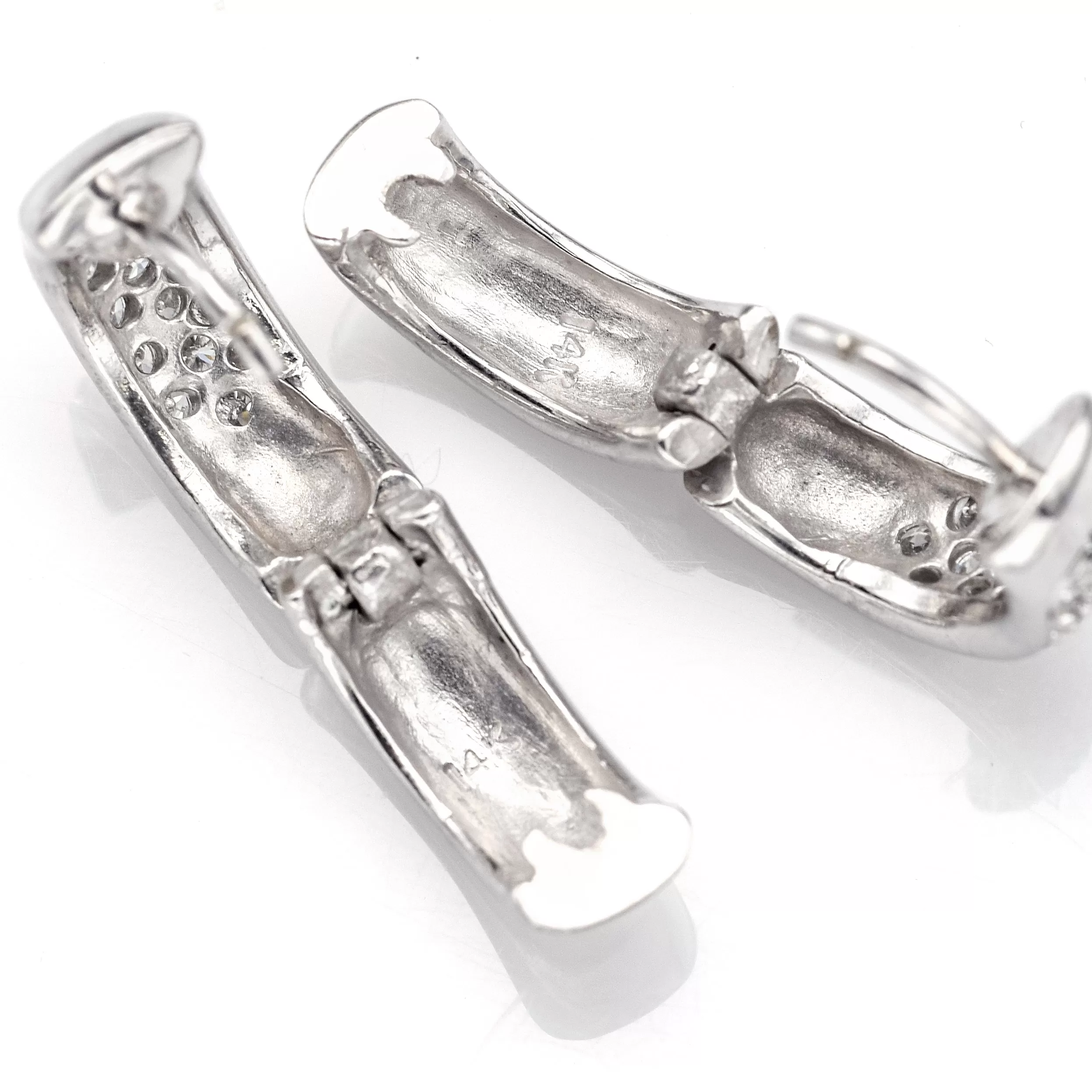 Estate 14K White Gold 0.76 TCW Diamond Three-Row Huggie Hoop Earrings