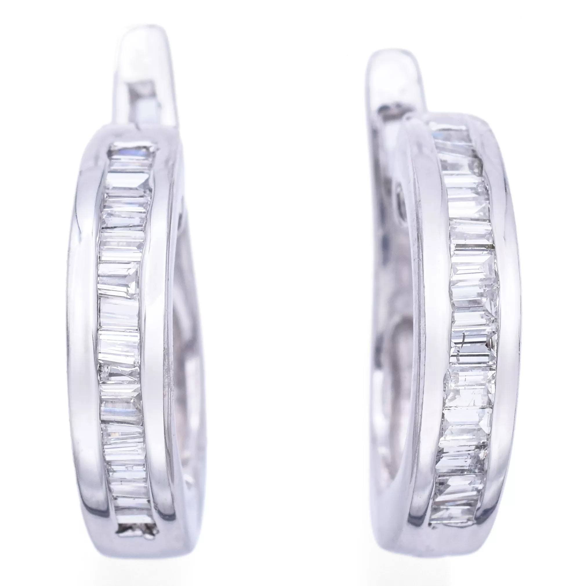 Estate 900 Platinum 0.75 TCW Diamond Baguette Semi-Huggie Latch Back Earrings