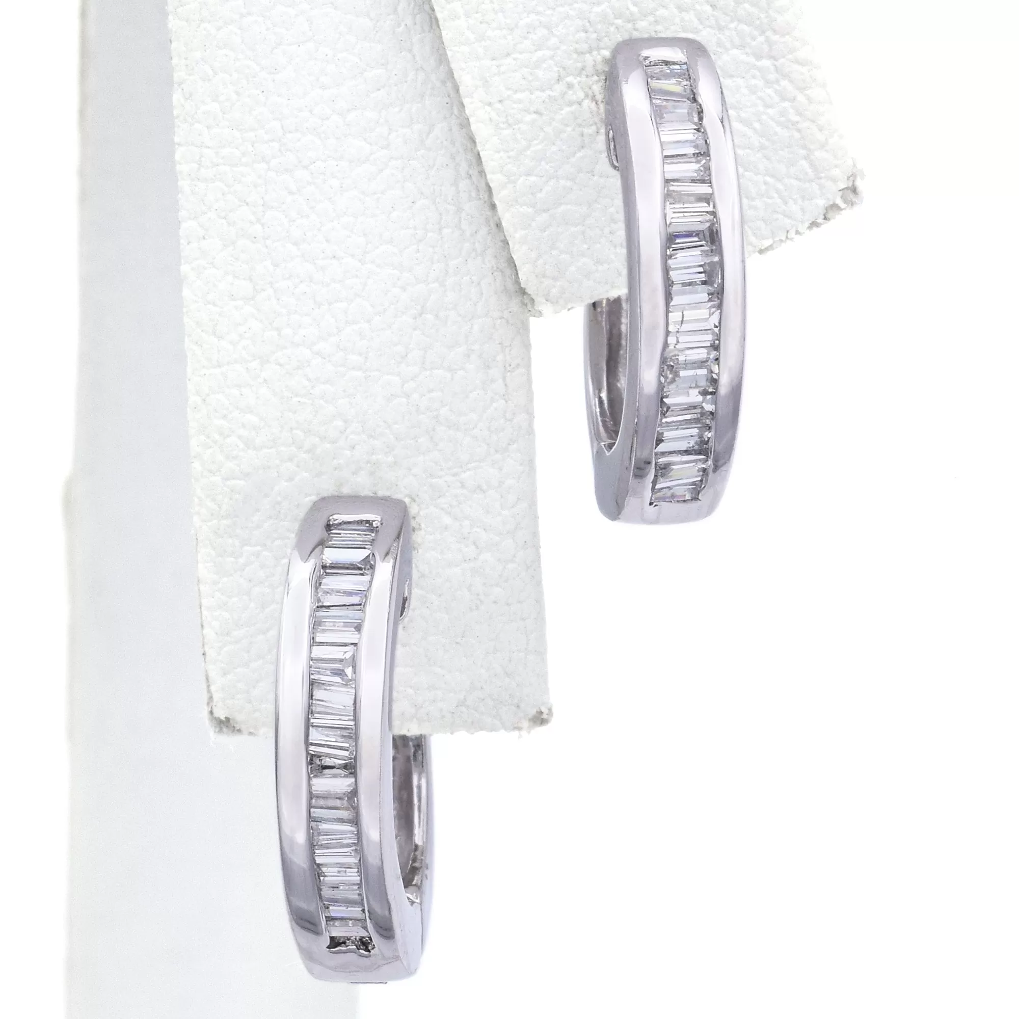 Estate 900 Platinum 0.75 TCW Diamond Baguette Semi-Huggie Latch Back Earrings