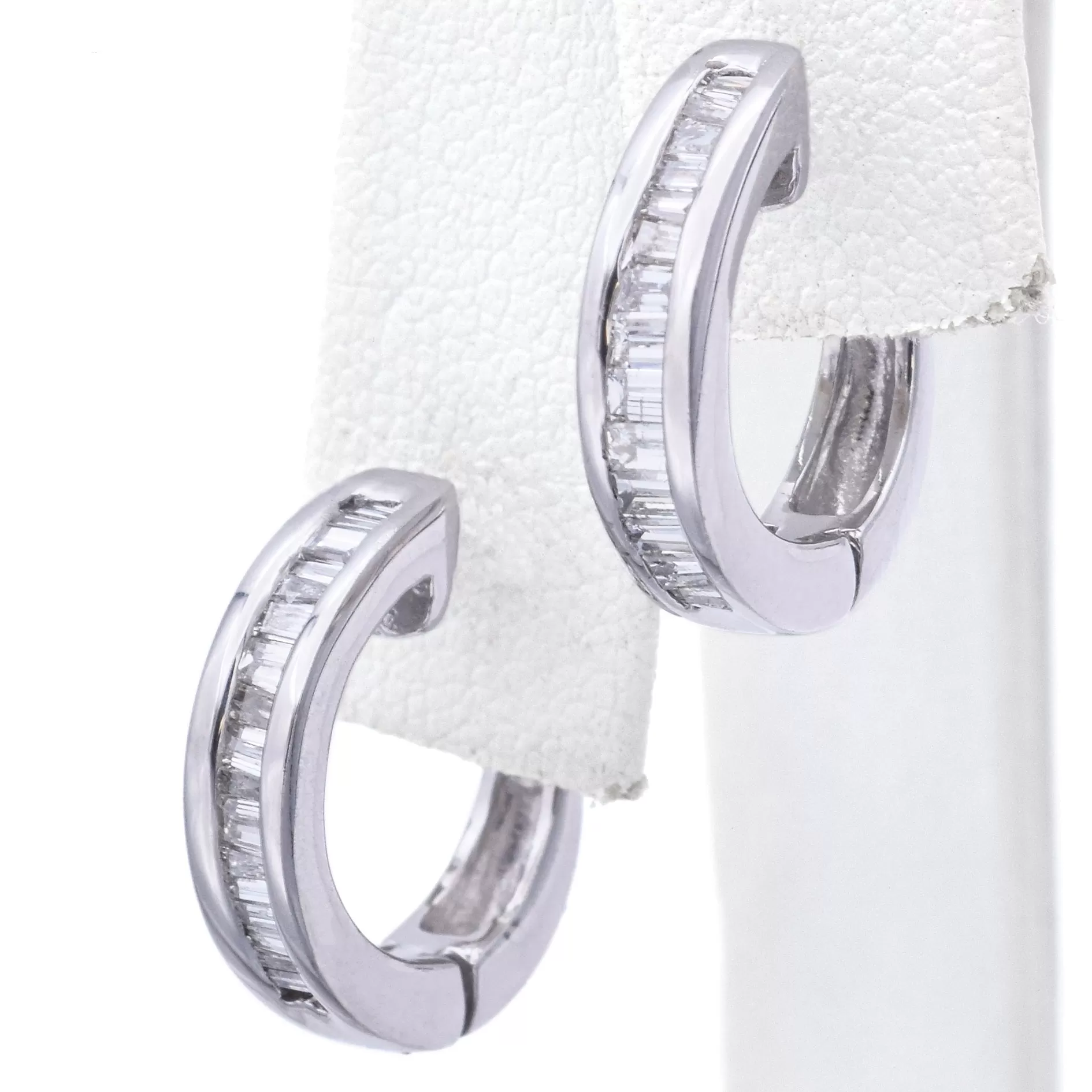 Estate 900 Platinum 0.75 TCW Diamond Baguette Semi-Huggie Latch Back Earrings