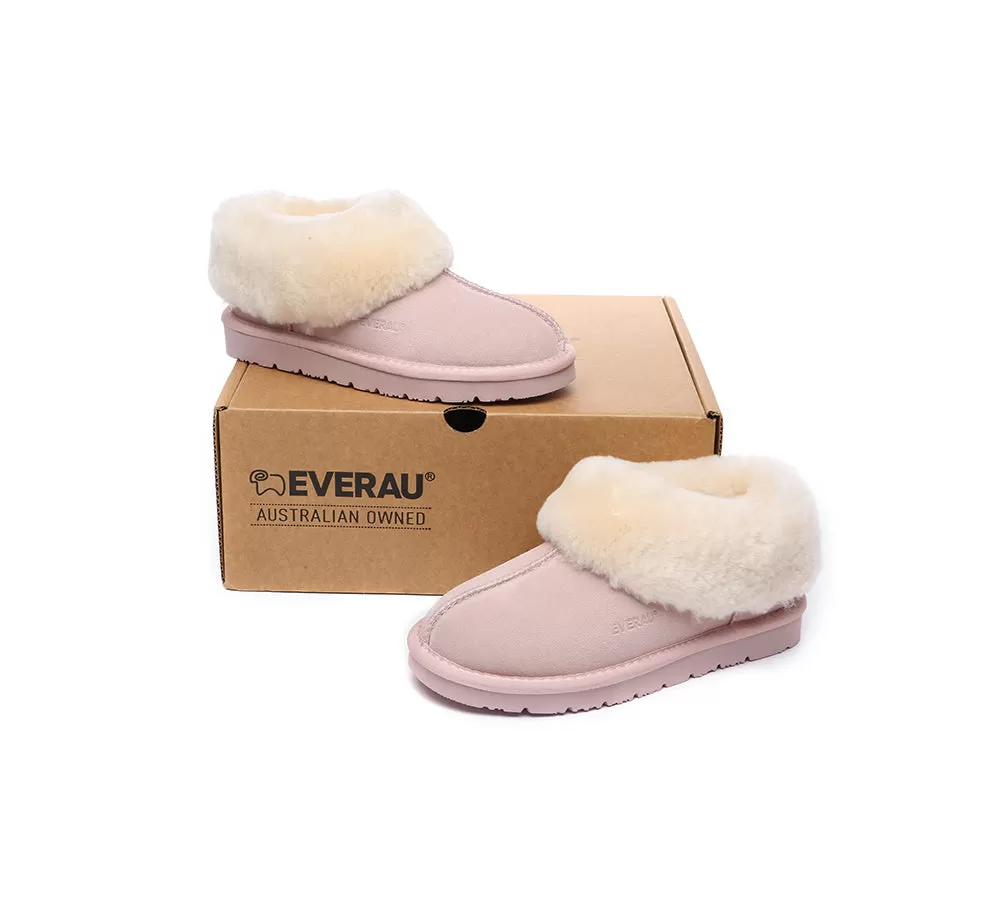 EVERAU UGG Sheepskin Wool Suede Ankle Slippers Homey