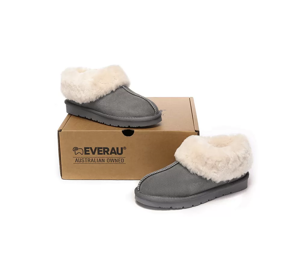 EVERAU UGG Sheepskin Wool Suede Ankle Slippers Homey