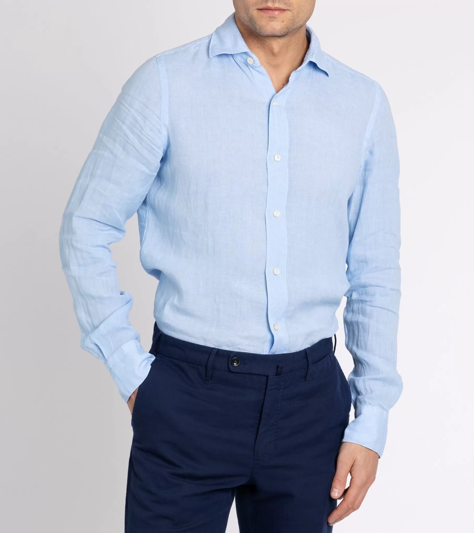 Finamore Gaeta Linen Luigi Sport Shirt: Blue