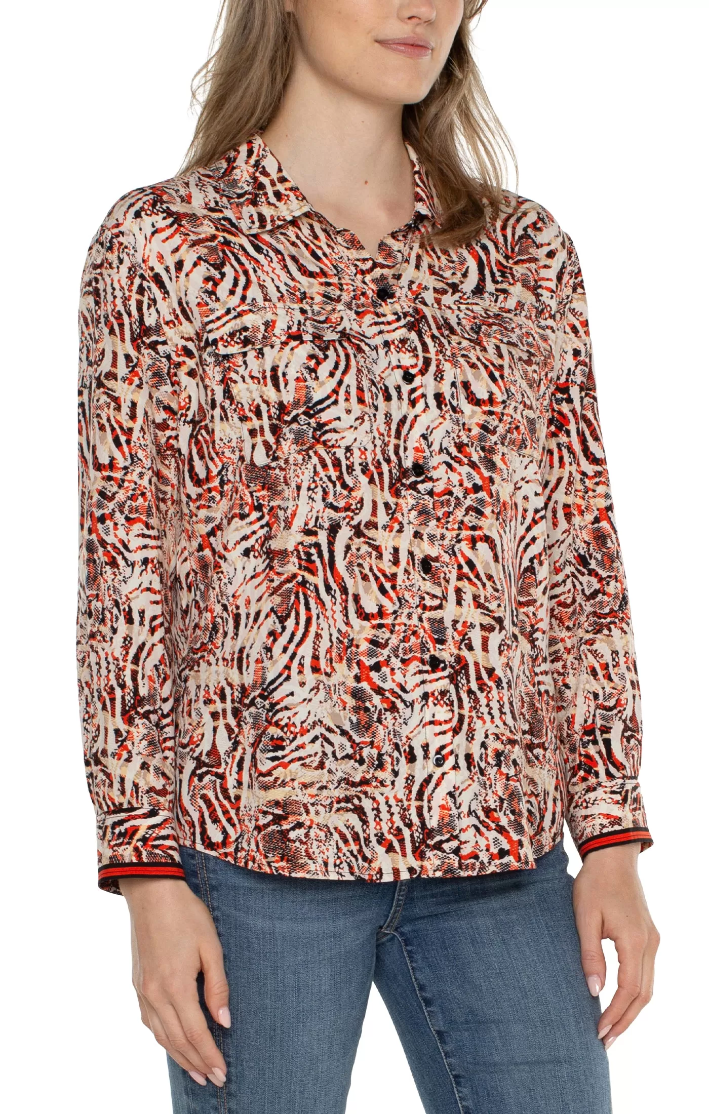 Flap Pocket Button Front Blouse-Liverpool