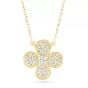 Four Petal Diamond Pave Flower Necklace