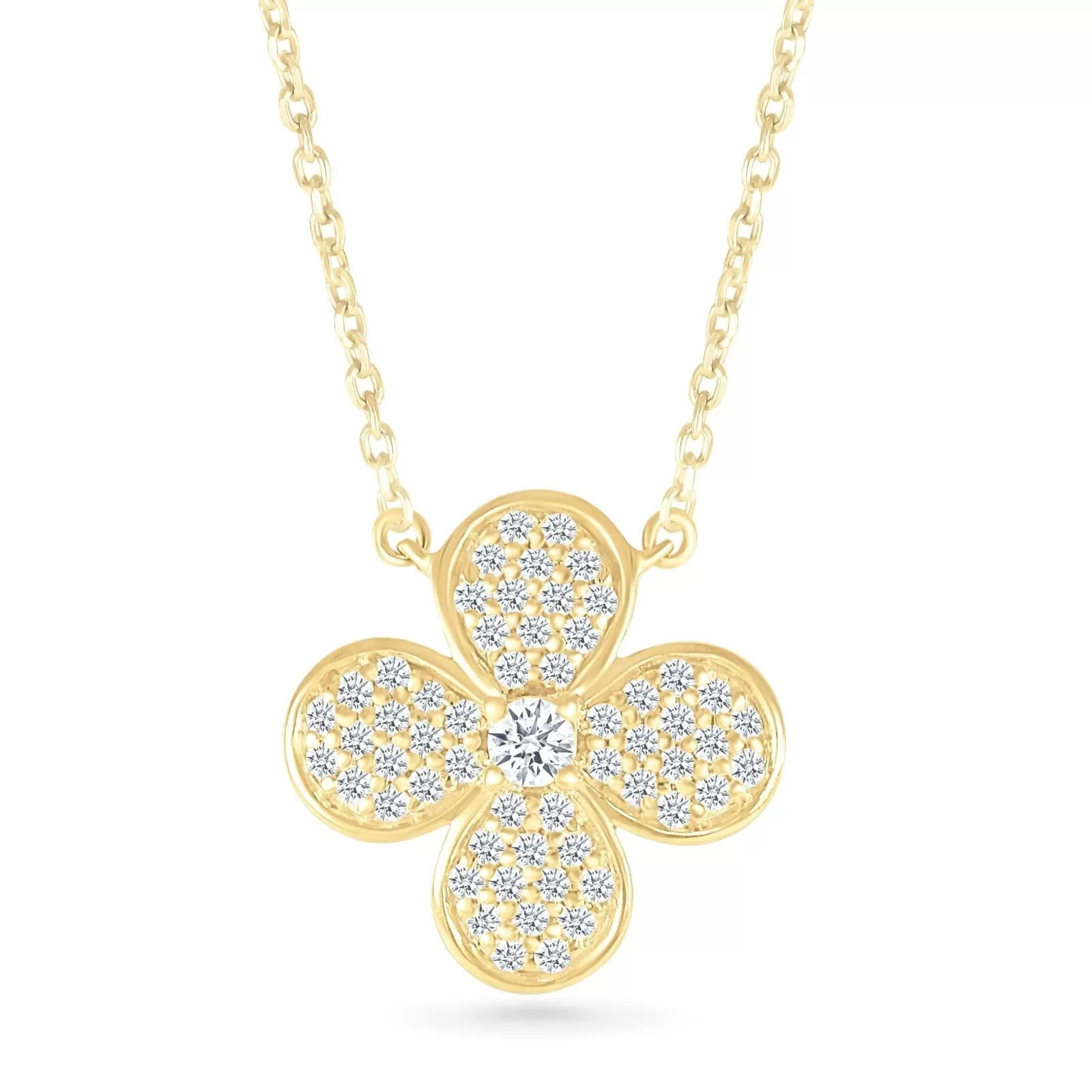 Four Petal Diamond Pave Flower Necklace