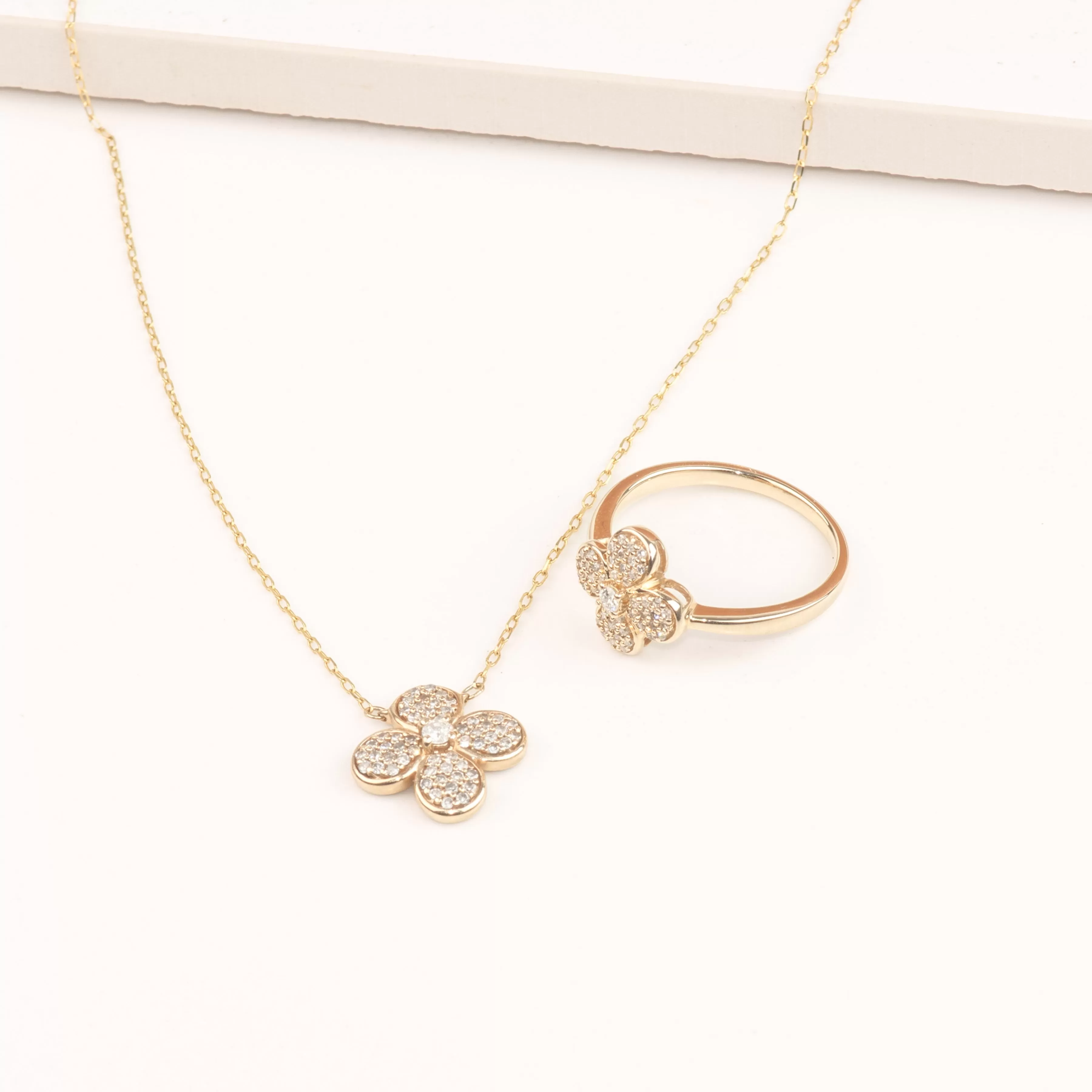 Four Petal Diamond Pave Flower Necklace