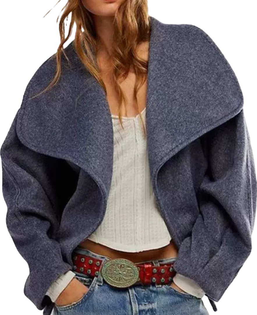 Free People Blue Cashmere-feel Belted Jacket UK S