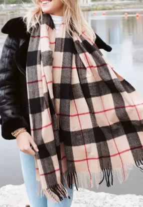 Fringe Blanket Cashew Plaid Scarf