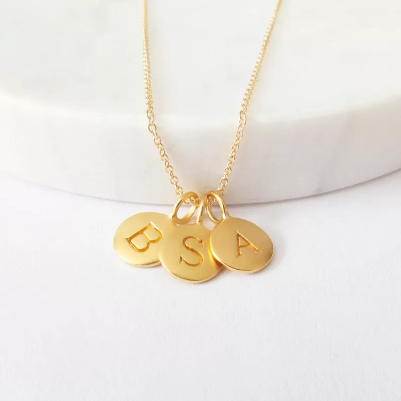 Gold 3 Initial Charm Necklace