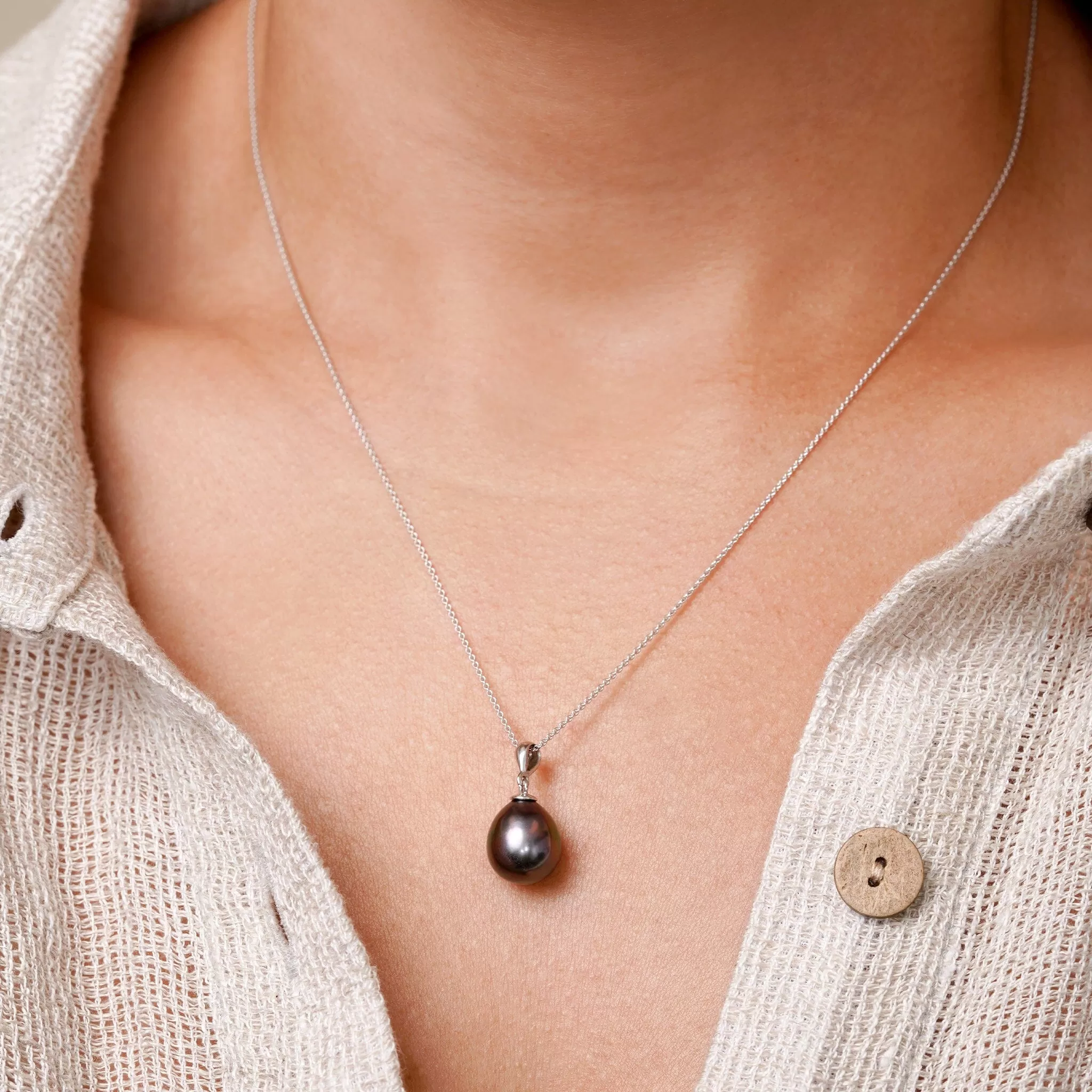 Grace Collection 10.0-11.0 mm Tahitian Drop Pearl Adjustable Chain Pendant