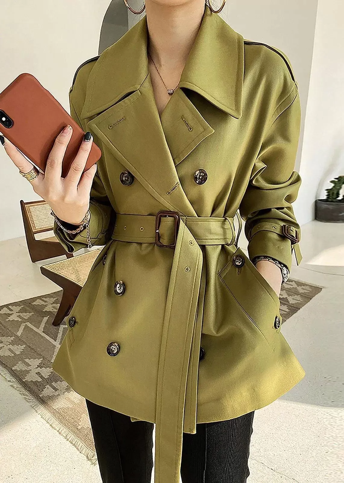 Grace Double Breasted Belted Twill Trench Coat