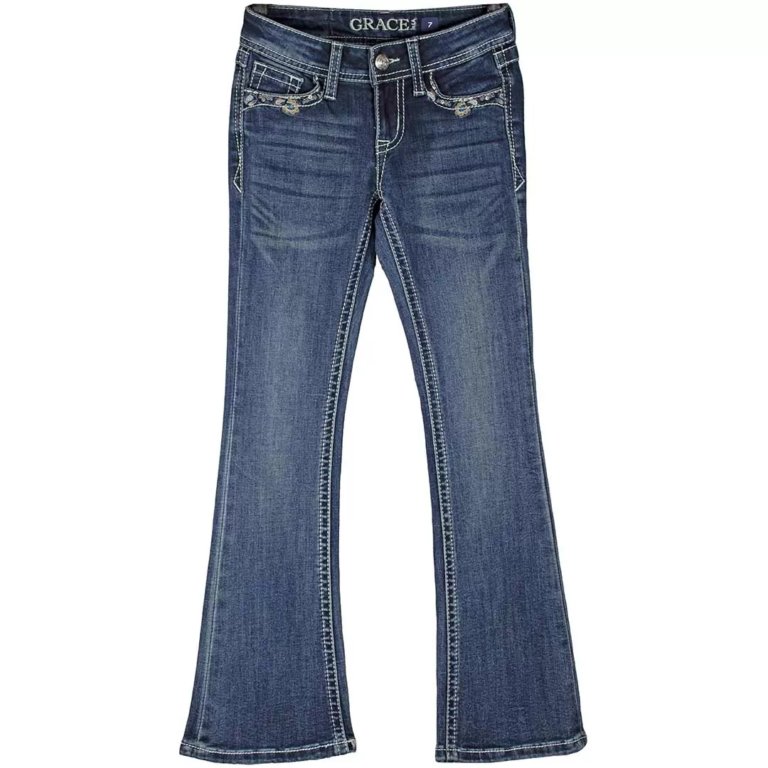 Grace in LA Girls' Butterfly Pocket Bootcut Jeans