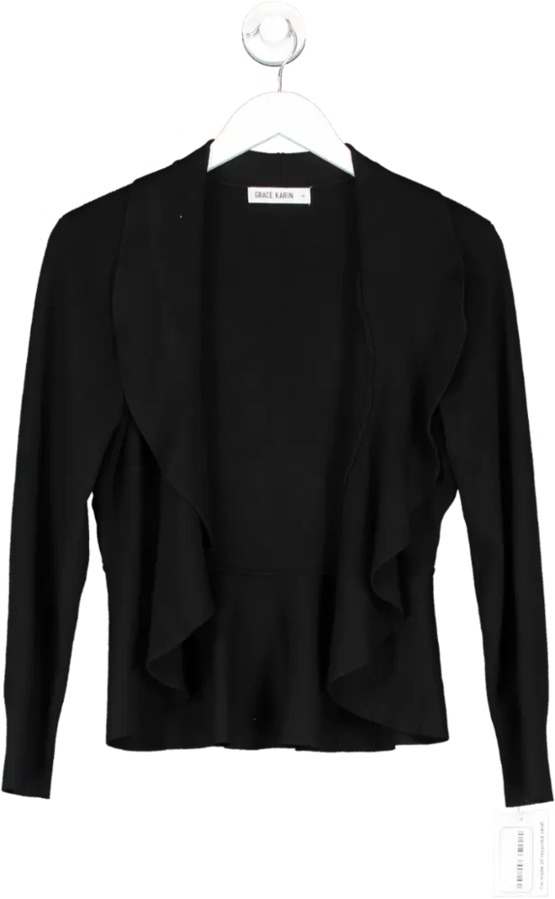 Grace Karin Black Ruffle Decorated Cardigan UK S