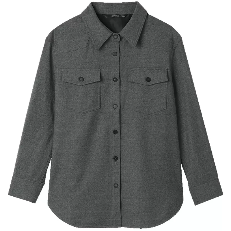 Grey Wool Shirt-Style Women Jacket