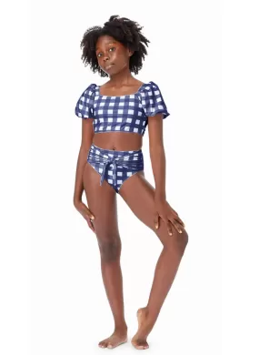 Habitual Kids Plaid Chic Bubble Sleeve Bikini