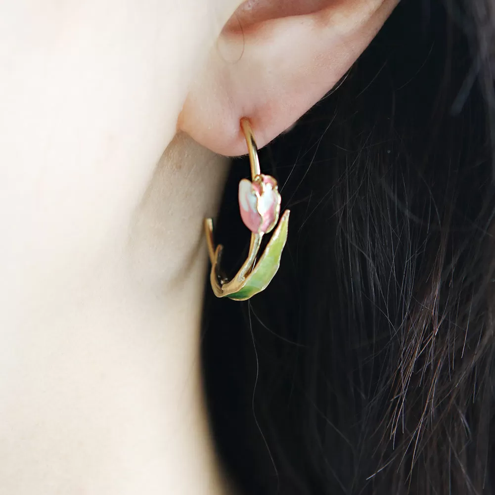 Hand-Painted Tulip Flower Hoop Style Earrings