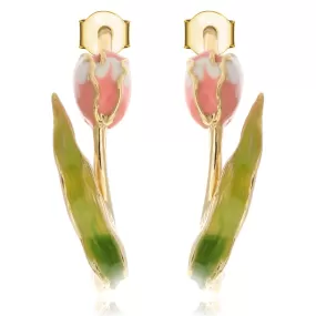 Hand-Painted Tulip Flower Hoop Style Earrings