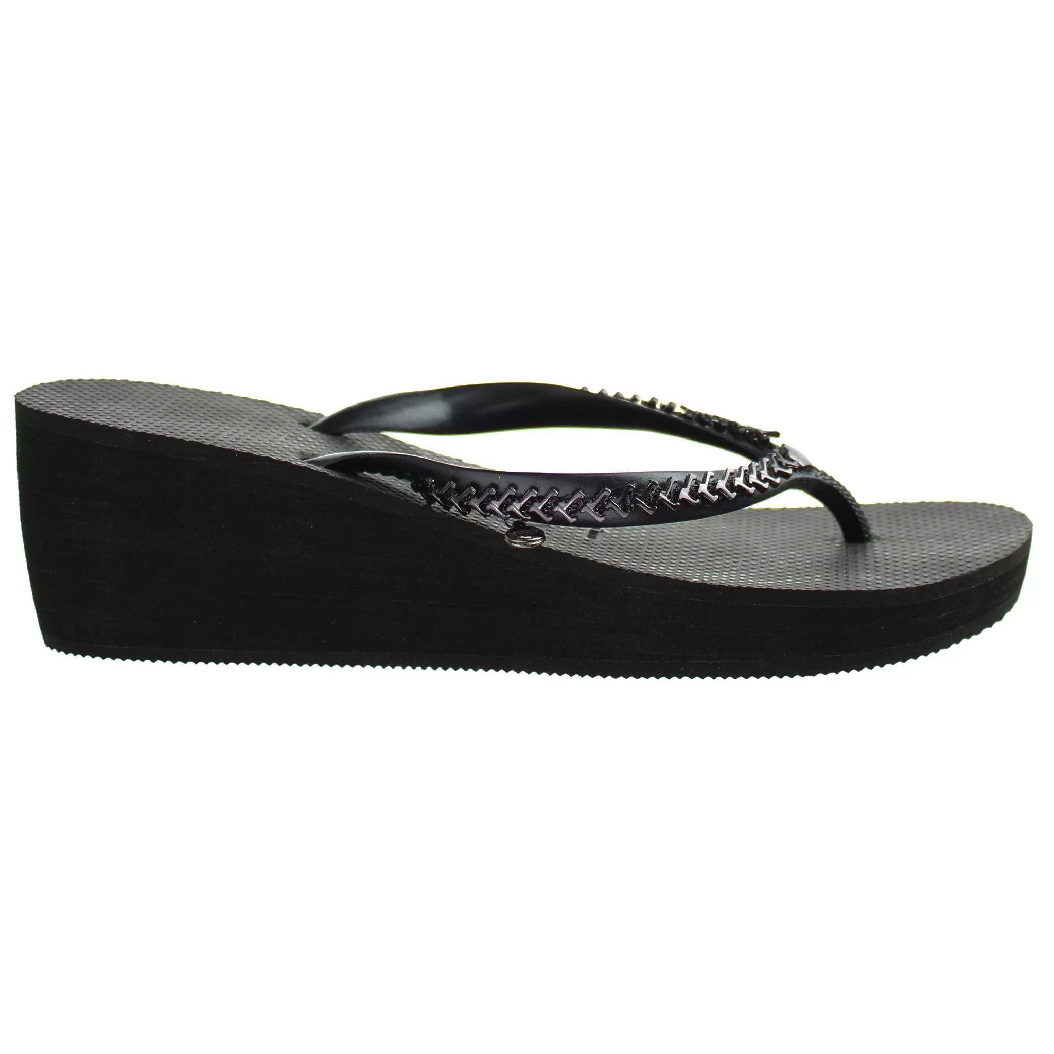 Havaianas High Metal Grega Womens Black Flip-Flops Wedges