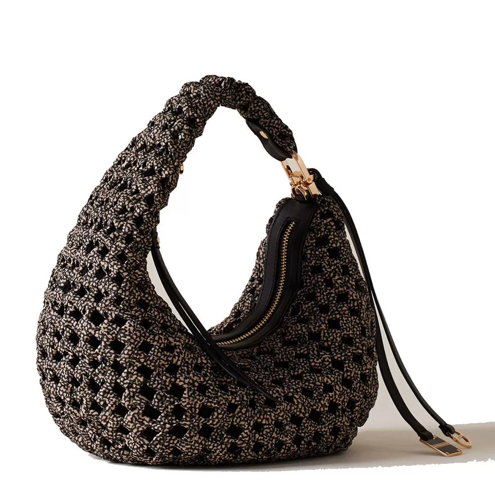 Hobo Bag Mini BORBONESE linea La Nido in Nylon OP Naturale Nero