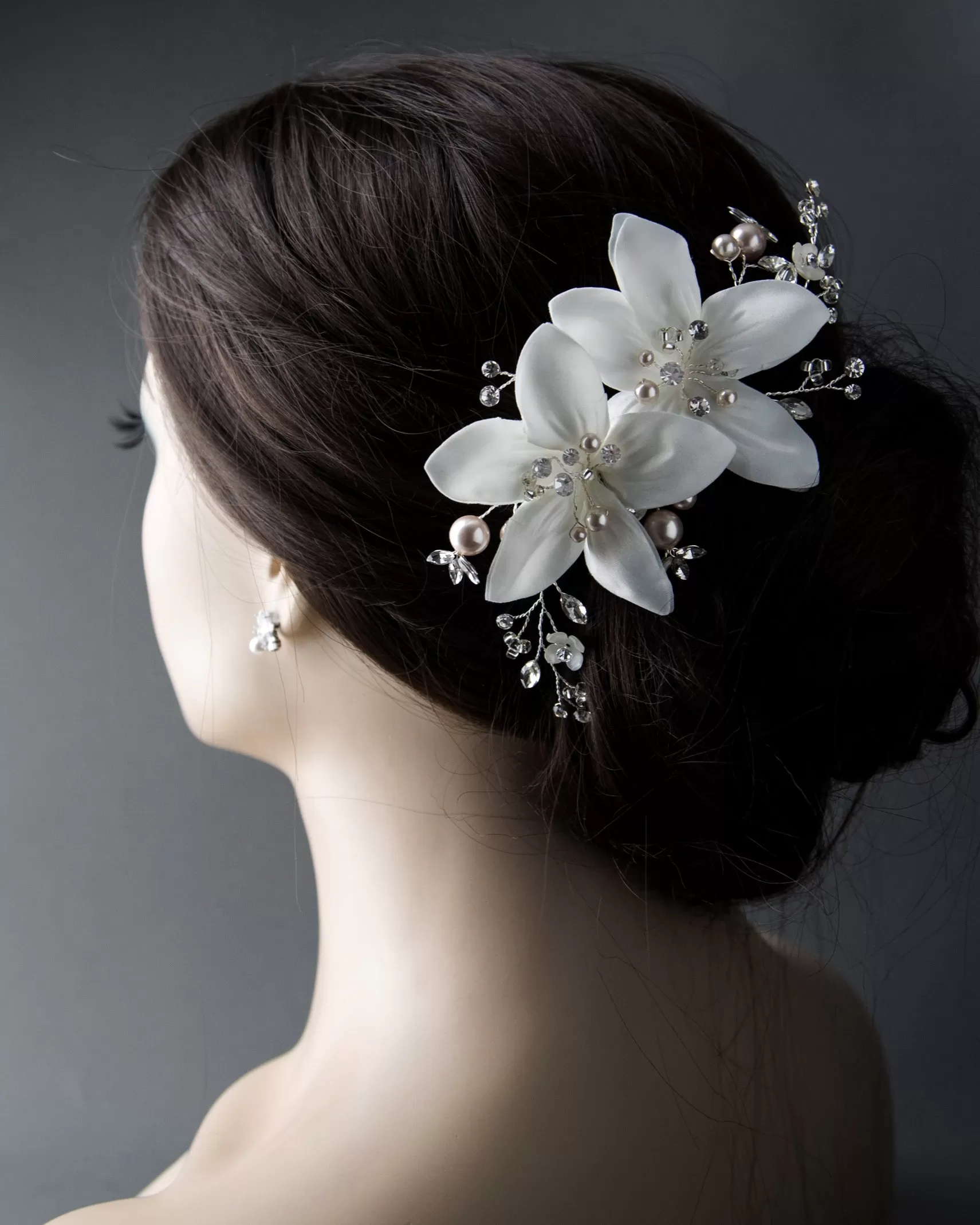 Ivory Wedding Hair Flower with Light Blush Pearls