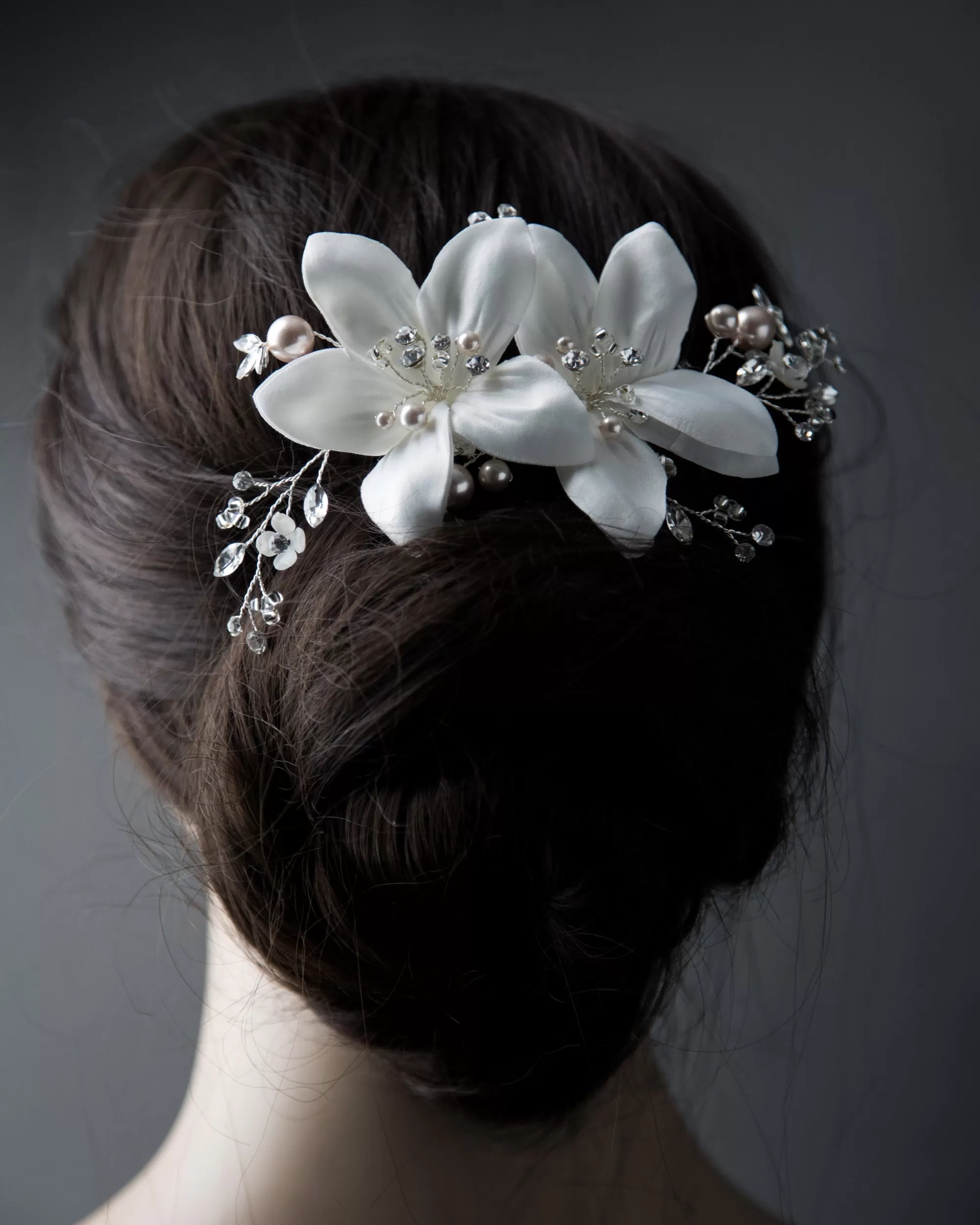 Ivory Wedding Hair Flower with Light Blush Pearls