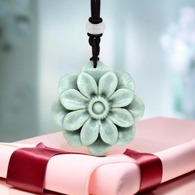 Jade Sunflower Pendant Necklace #121-1230