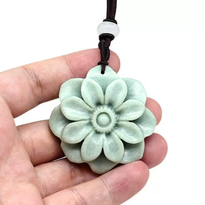 Jade Sunflower Pendant Necklace #121-1230