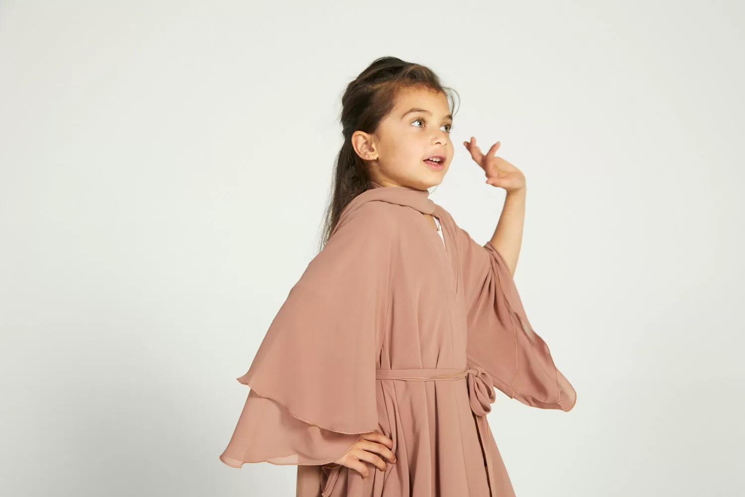 Junior Girls Butterscotch Chiffon Layered Open Abaya