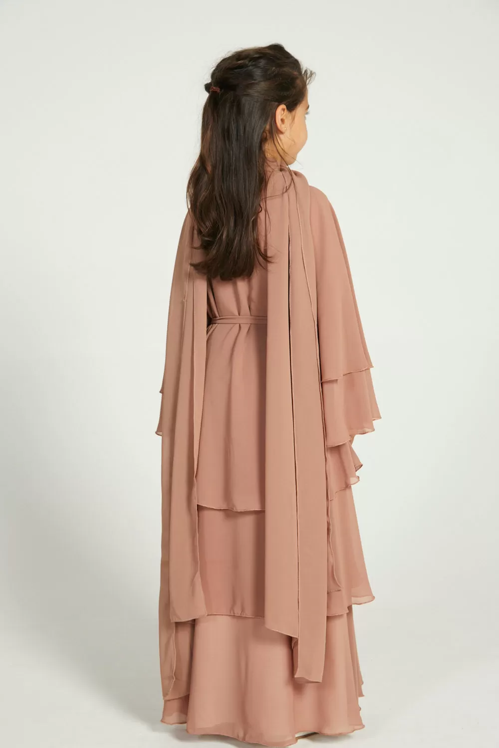 Junior Girls Butterscotch Chiffon Layered Open Abaya