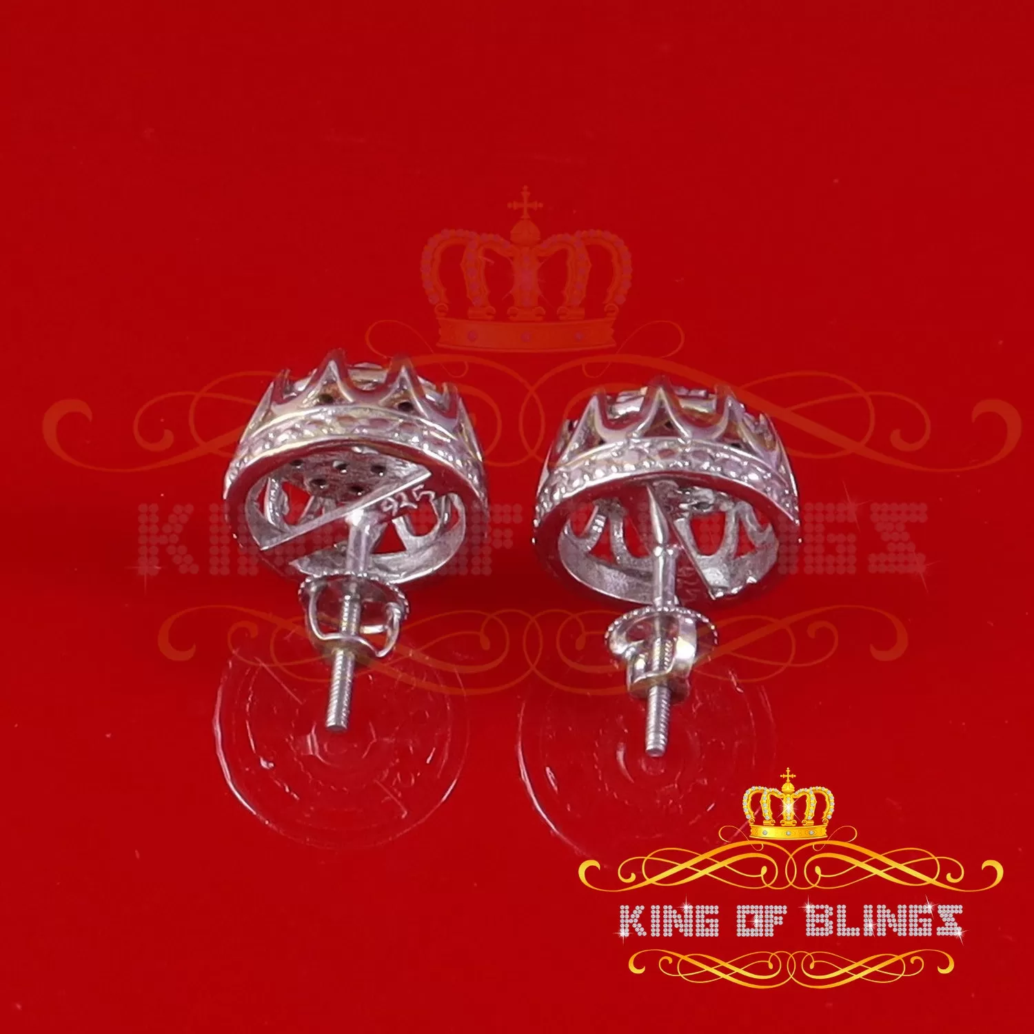 King Of Bling's 0.08ct Diamond 925 Sterling White Silver for Men's & Womens Stud Crown Earrings