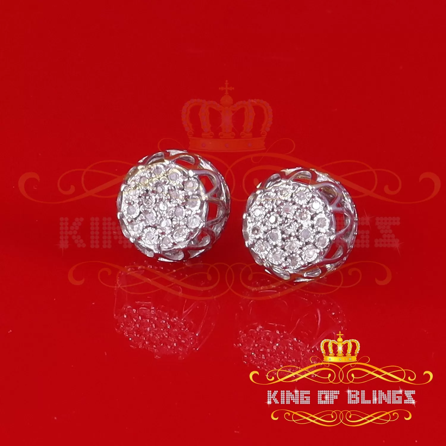 King Of Bling's 0.08ct Diamond 925 Sterling White Silver for Men's & Womens Stud Crown Earrings