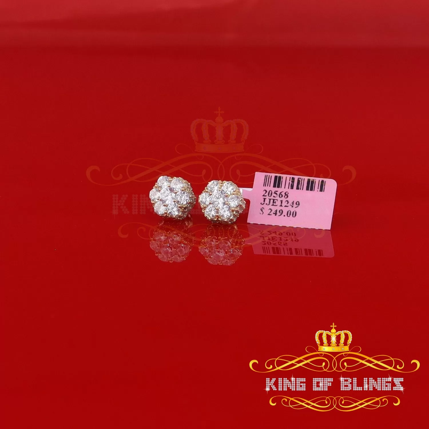 King of Bling's 2.00ct Cubic Zirconia 925 Yellow Silver Sterling Hip Hop Floral Women's Earrings