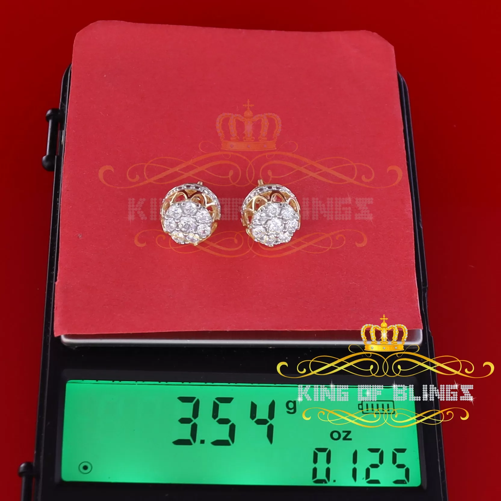 King of Bling's 2.02ct Cubic Zirconia 925 Yellow Silver Women's & Men's Hip Hop Flower Earrings