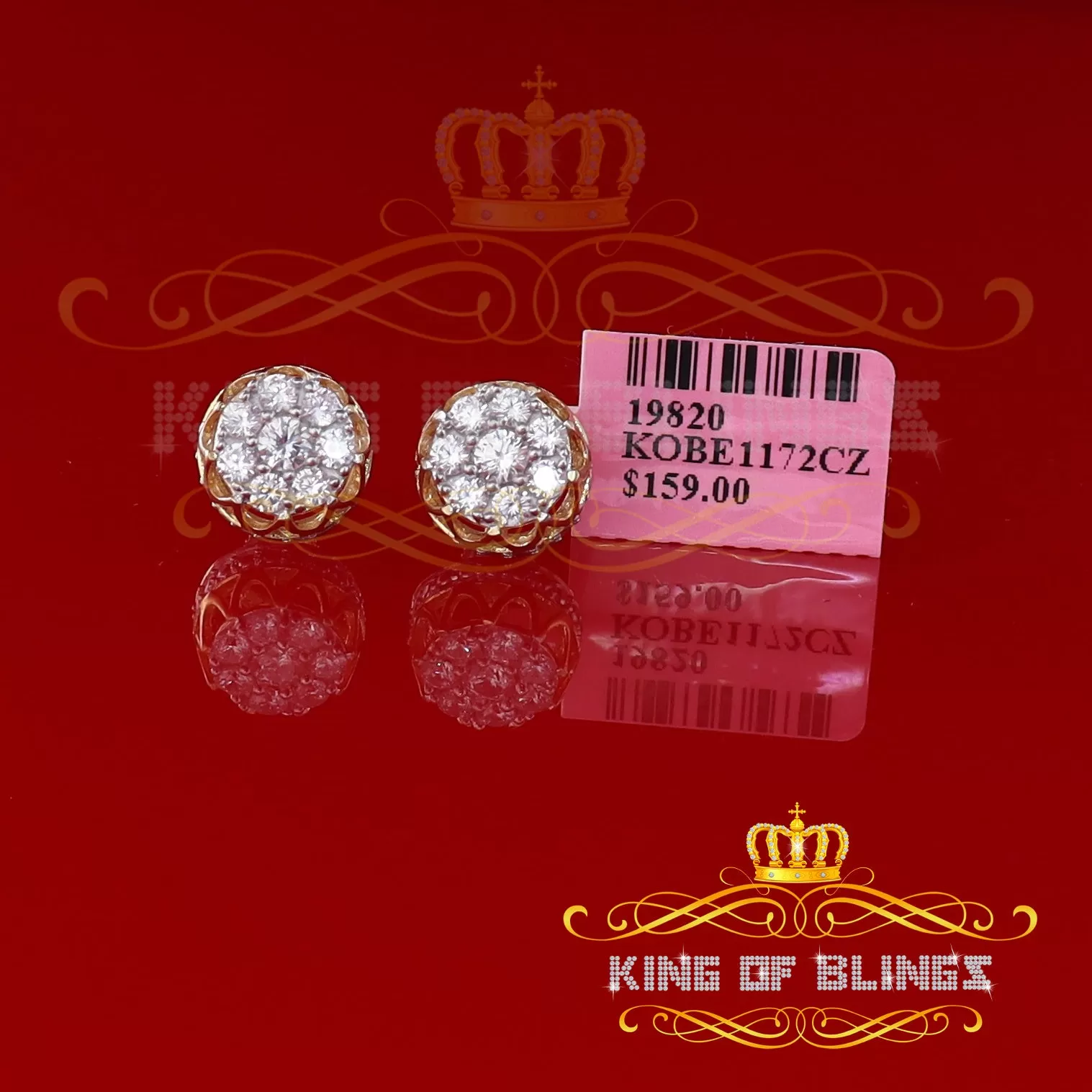 King of Bling's 2.02ct Cubic Zirconia 925 Yellow Silver Women's & Men's Hip Hop Flower Earrings