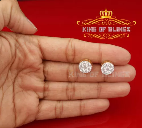 King of Bling's 3.02ct Cubic Zirconia 925 Yellow Silver Women's & Men's Hip Hop Round Earrings