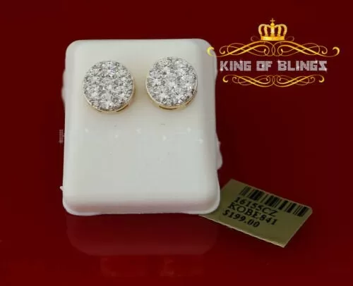 King of Bling's 3.02ct Cubic Zirconia 925 Yellow Silver Women's & Men's Hip Hop Round Earrings