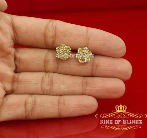 King of Bling's 4.12ct Cubic Zirconia 925 Yellow Silver Women's & Men's Hip Hop Flower Earrings