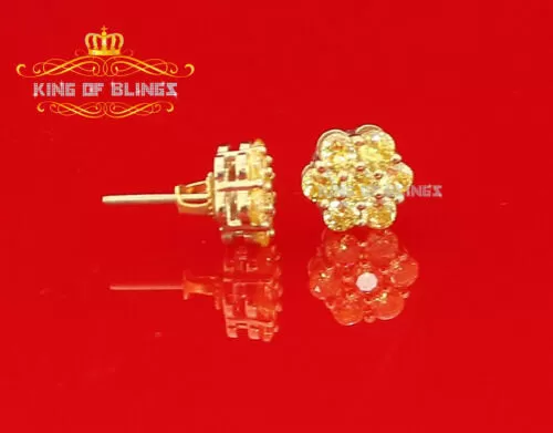 King of Bling's 4.12ct Cubic Zirconia 925 Yellow Silver Women's & Men's Hip Hop Flower Earrings