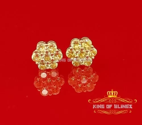 King of Bling's 4.12ct Cubic Zirconia 925 Yellow Silver Women's & Men's Hip Hop Flower Earrings