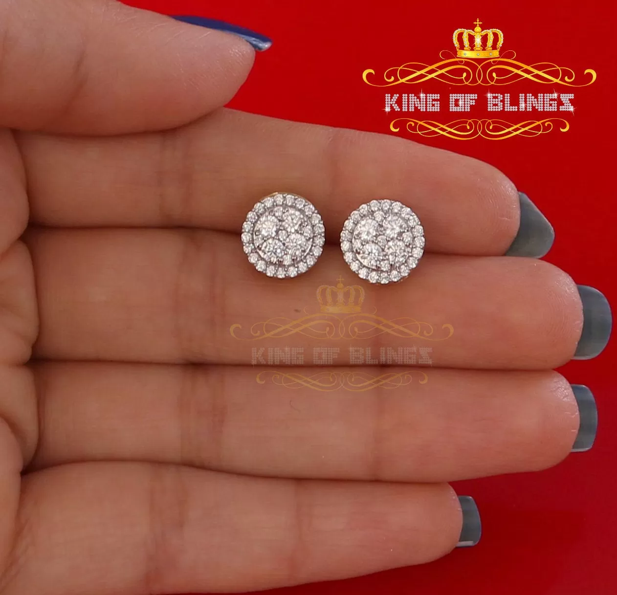 King of Bling's 925 Yellow Silver 1.77ct Cubic Zirconia Women's & Men's Hip Hop Round Earrings