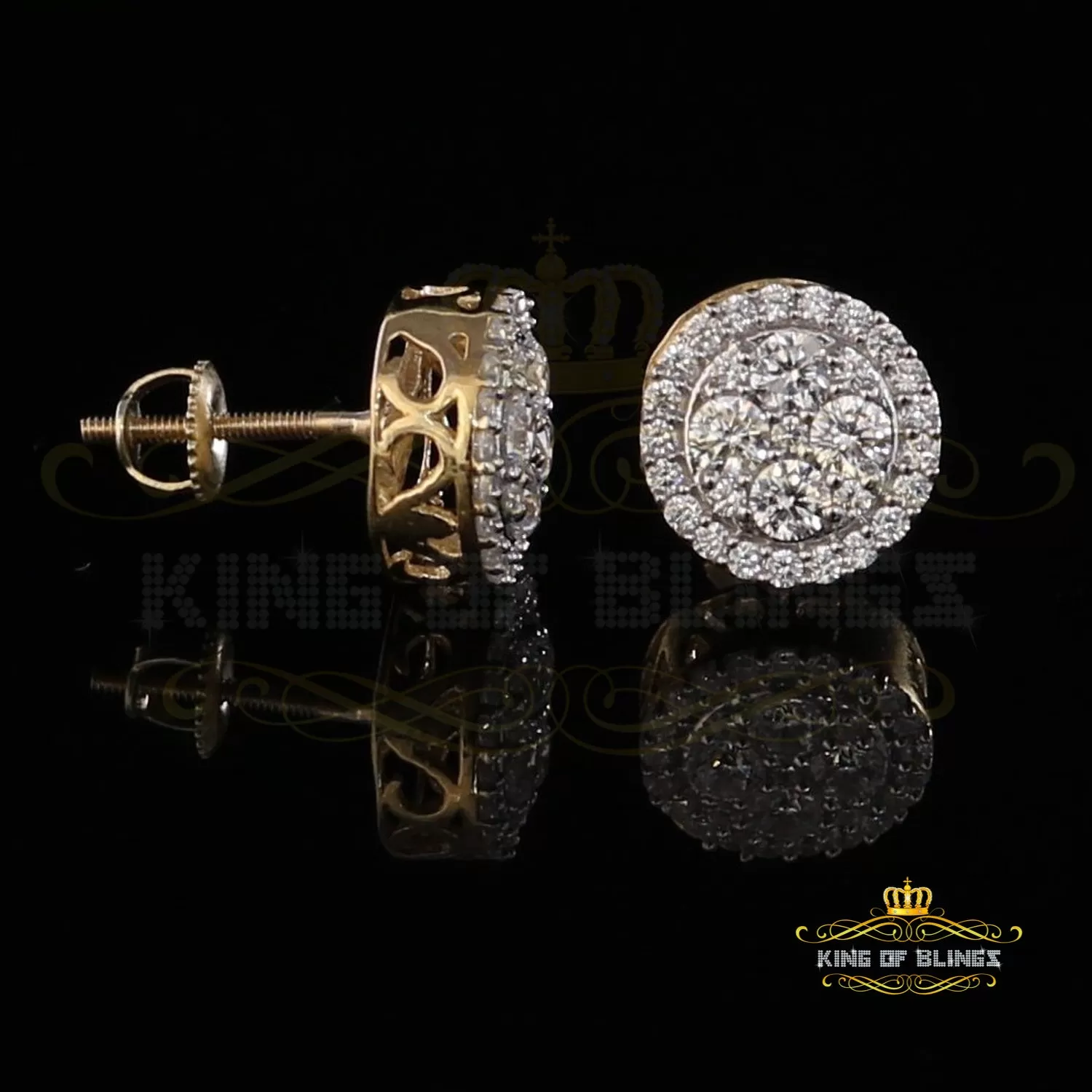 King of Bling's 925 Yellow Silver 1.77ct Cubic Zirconia Women's & Men's Hip Hop Round Earrings