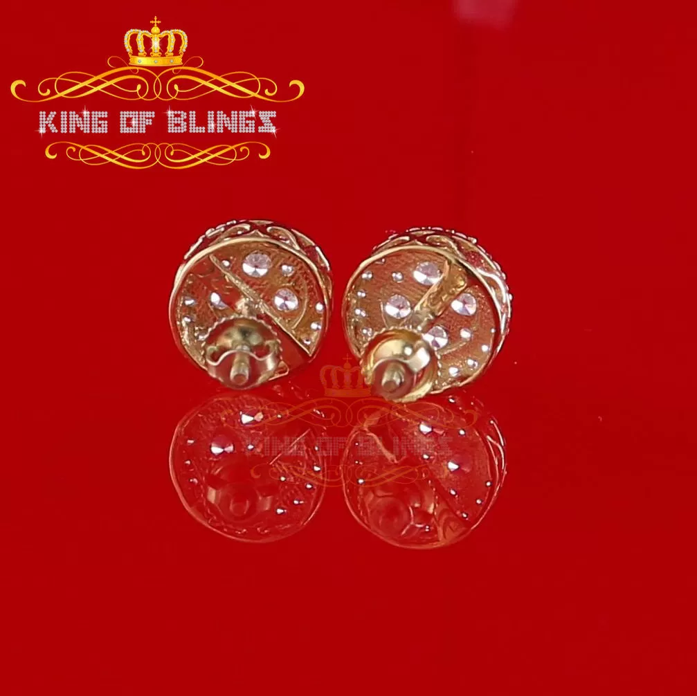 King of Bling's 925 Yellow Silver 1.77ct Cubic Zirconia Women's & Men's Hip Hop Round Earrings