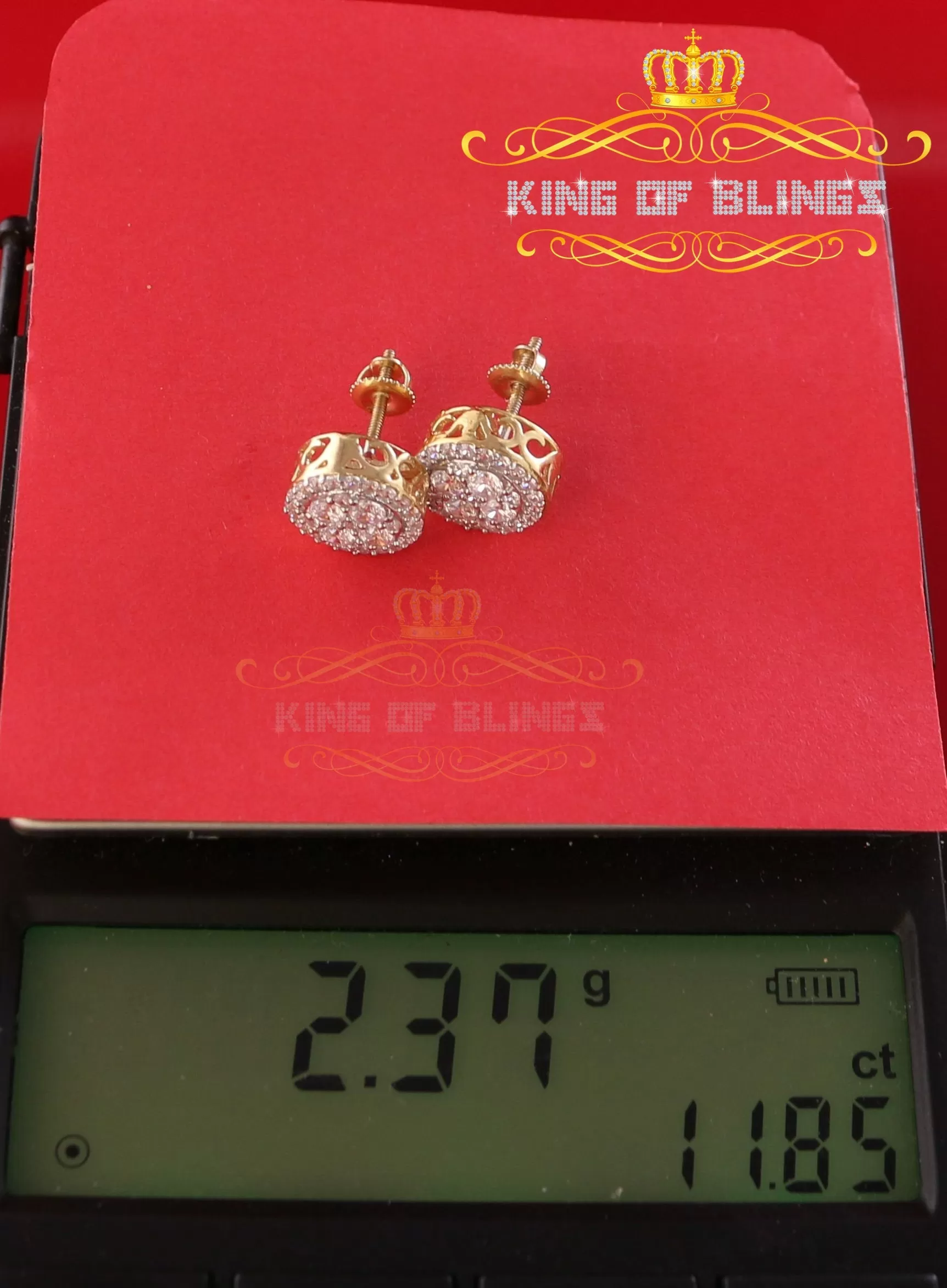 King of Bling's 925 Yellow Silver 1.77ct Cubic Zirconia Women's & Men's Hip Hop Round Earrings