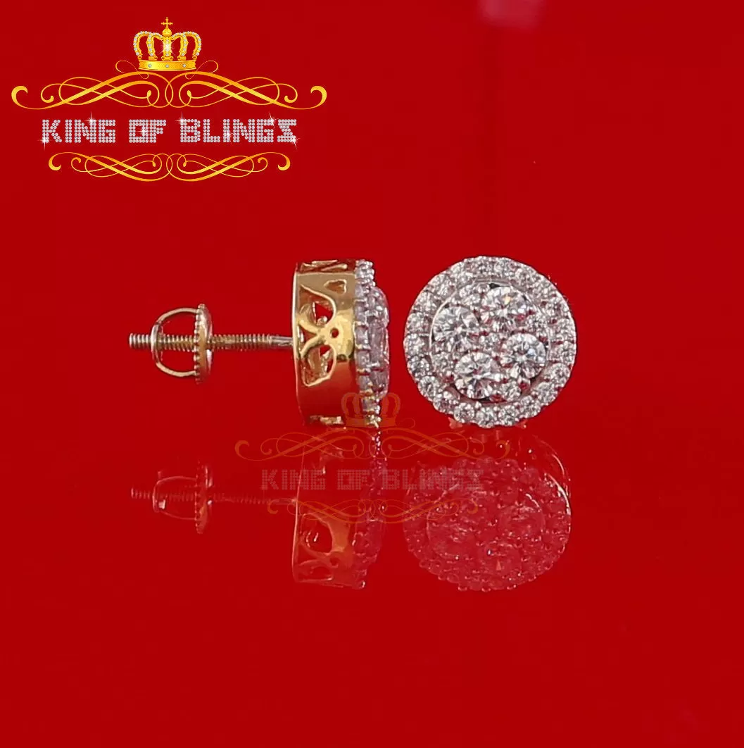 King of Bling's 925 Yellow Silver 1.77ct Cubic Zirconia Women's & Men's Hip Hop Round Earrings