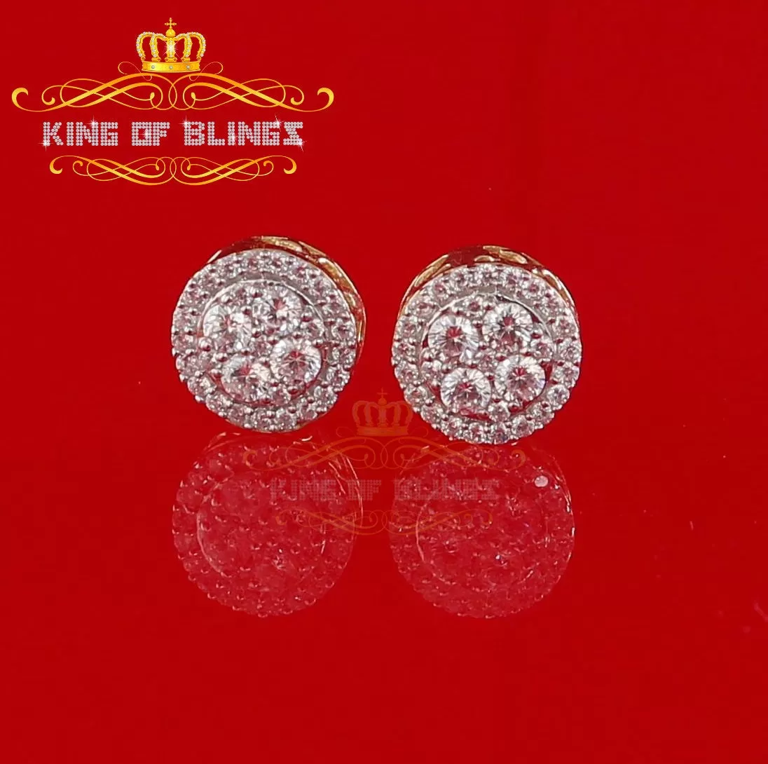 King of Bling's 925 Yellow Silver 1.77ct Cubic Zirconia Women's & Men's Hip Hop Round Earrings